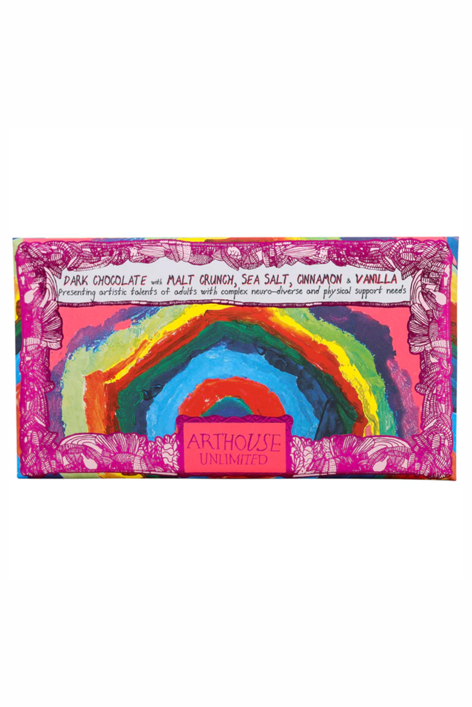 Magical Mysteries, Dark Chocolate Bar with Malt Crunch, Sea Salt, Cinnamon and Vanilla