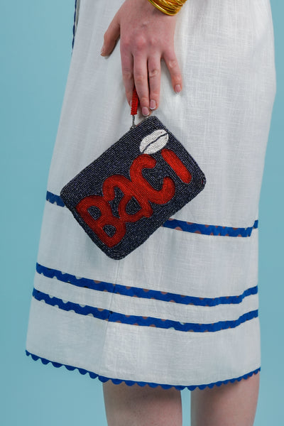 Baci mini beaded clutch - Navy and red
