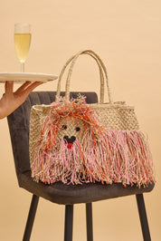 jute bag dog, natural and pink