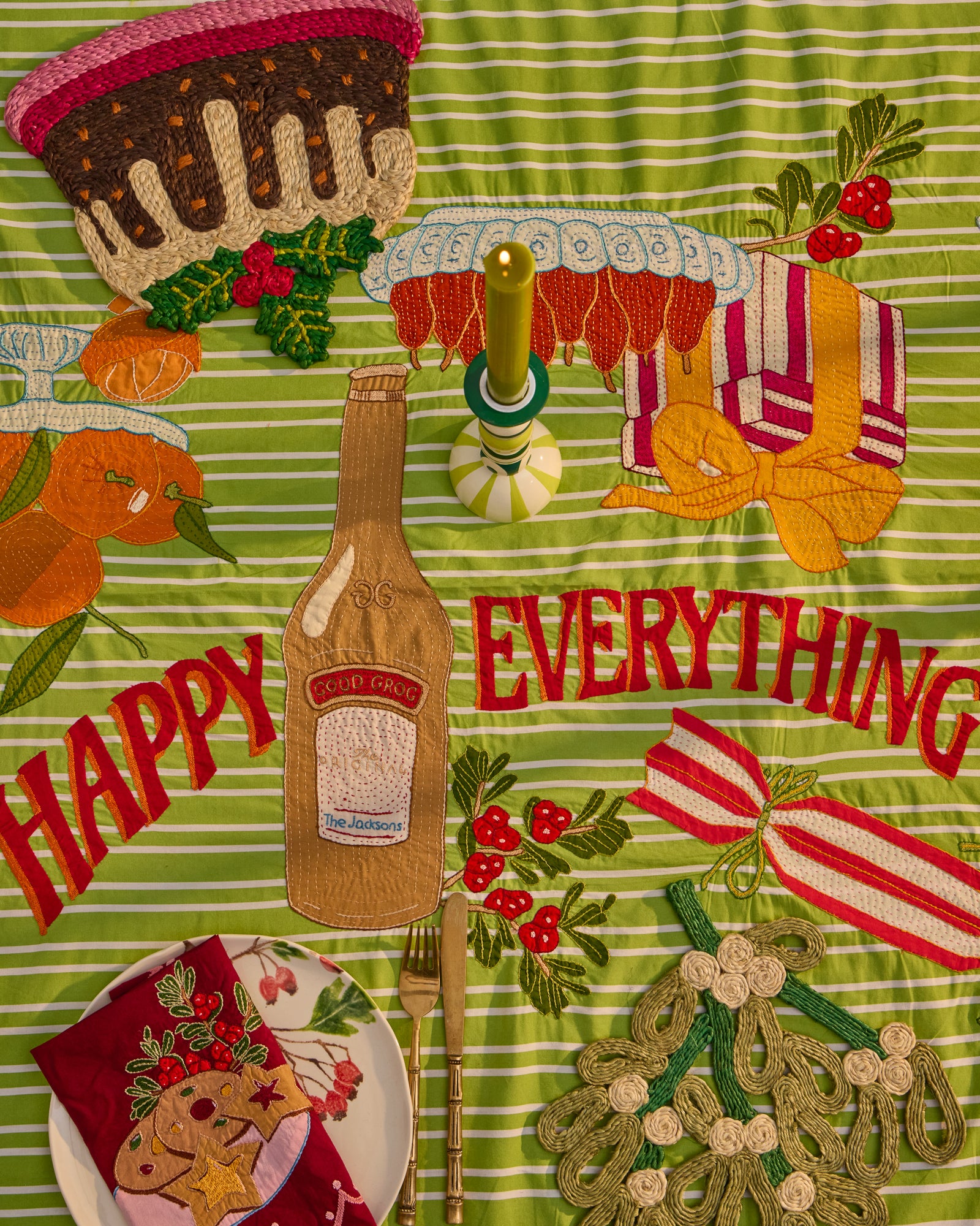 Happy Everything Stripe Tablecloth