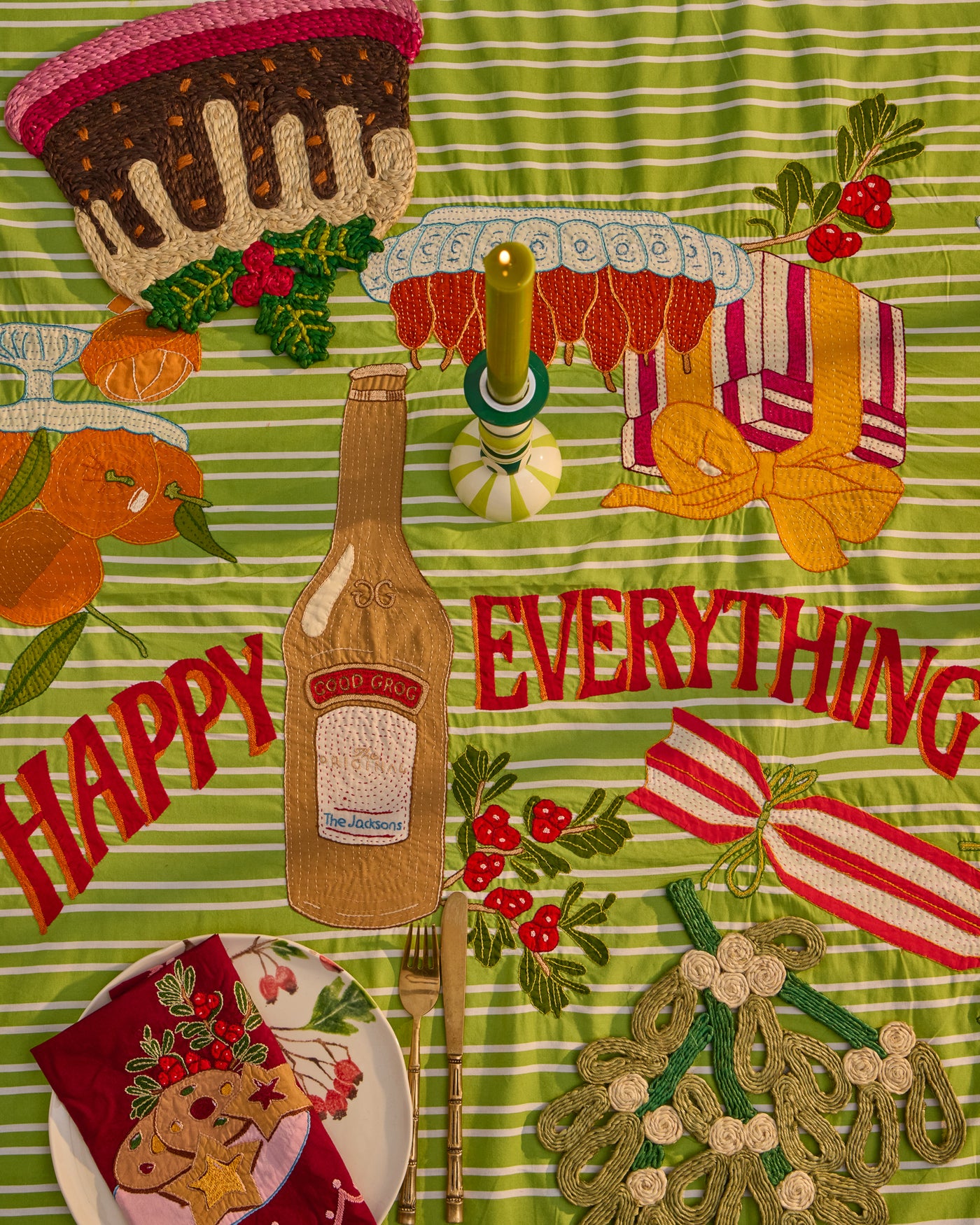 Happy Everything Stripe Tablecloth (PRE-ORDER: arrival end Oct)