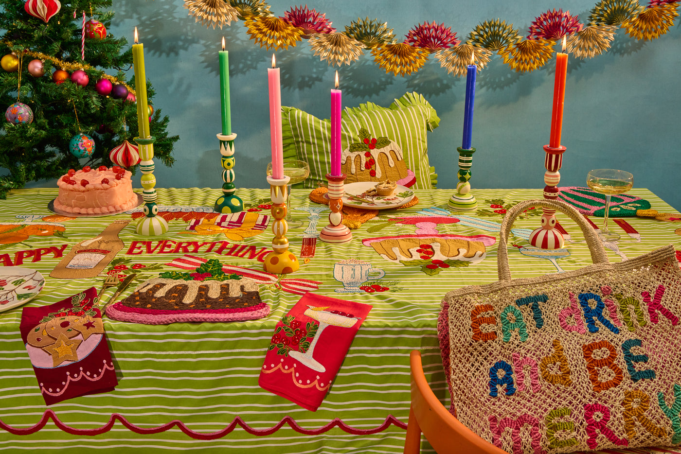 Happy Everything Stripe Tablecloth (PRE-ORDER: arrival end Oct)