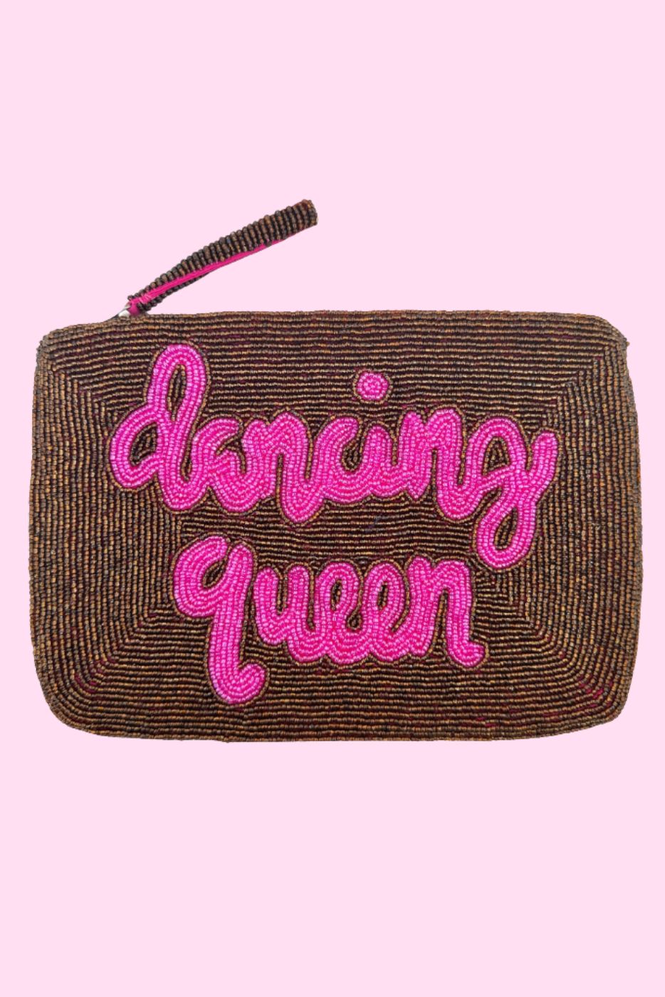 Dancing Queen beaded clutch - Brown and pink