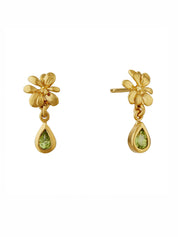 Small Rosette Peridot Hanging Teardrop Earrings