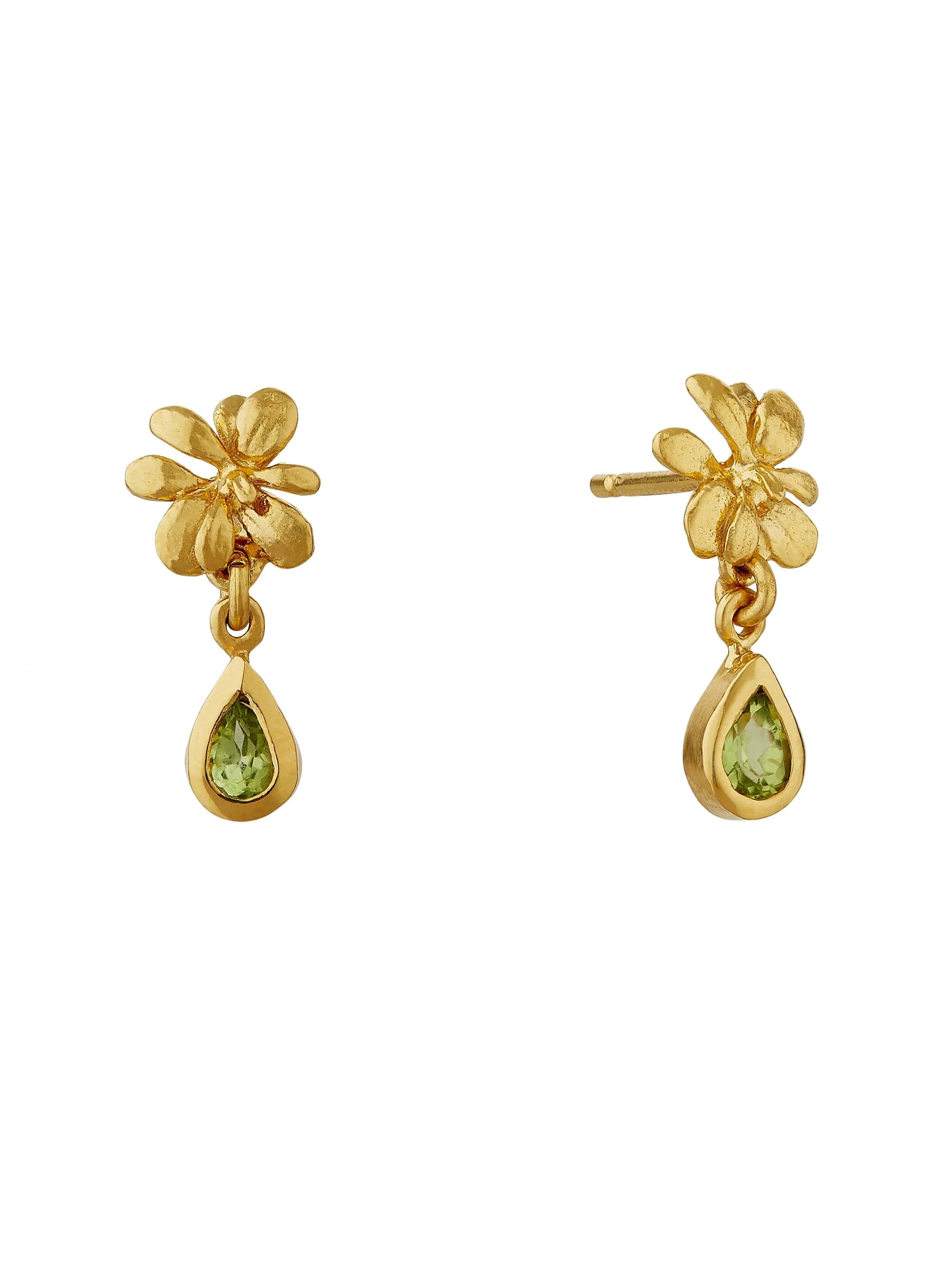 Small Rosette Peridot Hanging Teardrop Earrings