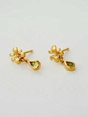 Small Rosette Peridot Hanging Teardrop Earrings