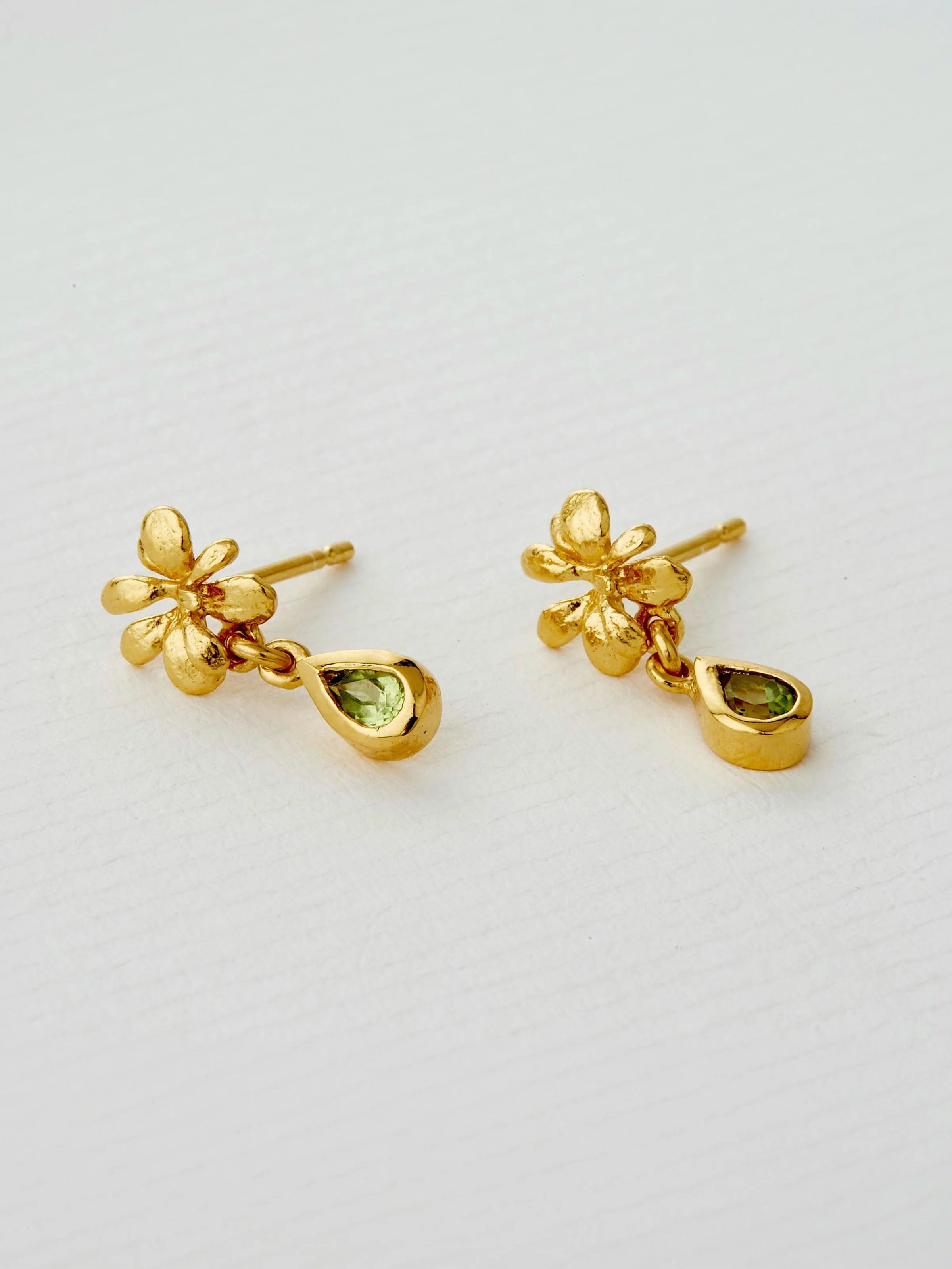Small Rosette Peridot Hanging Teardrop Earrings