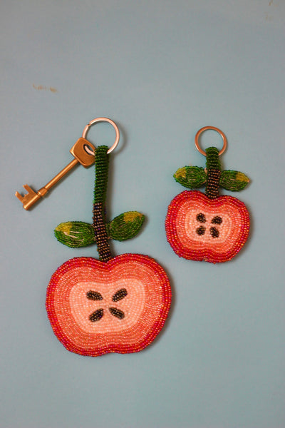Apple beaded charm keyring