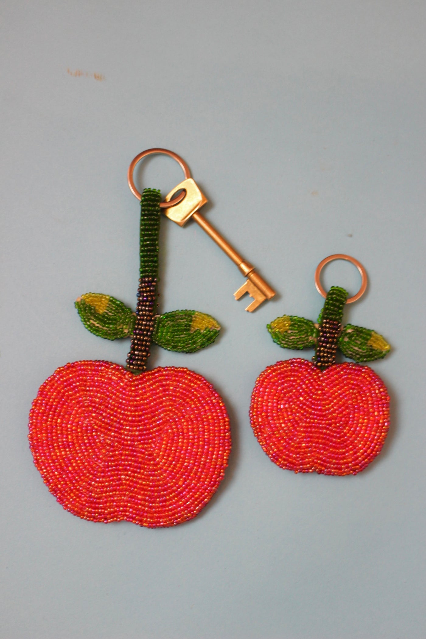 Apple beaded charm keyring