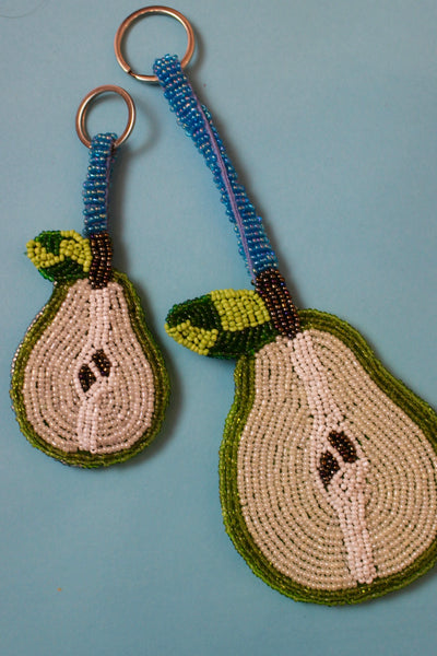 Pear beaded charm keyring