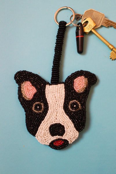 Puppy beaded charm keyring