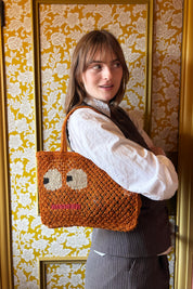 jute bag orange with big eyes