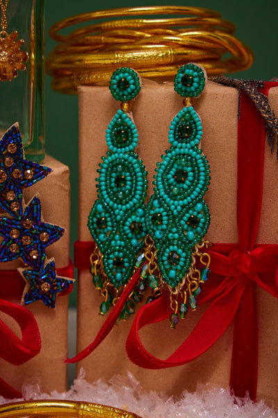 Turquoise Long Beaded Earrings