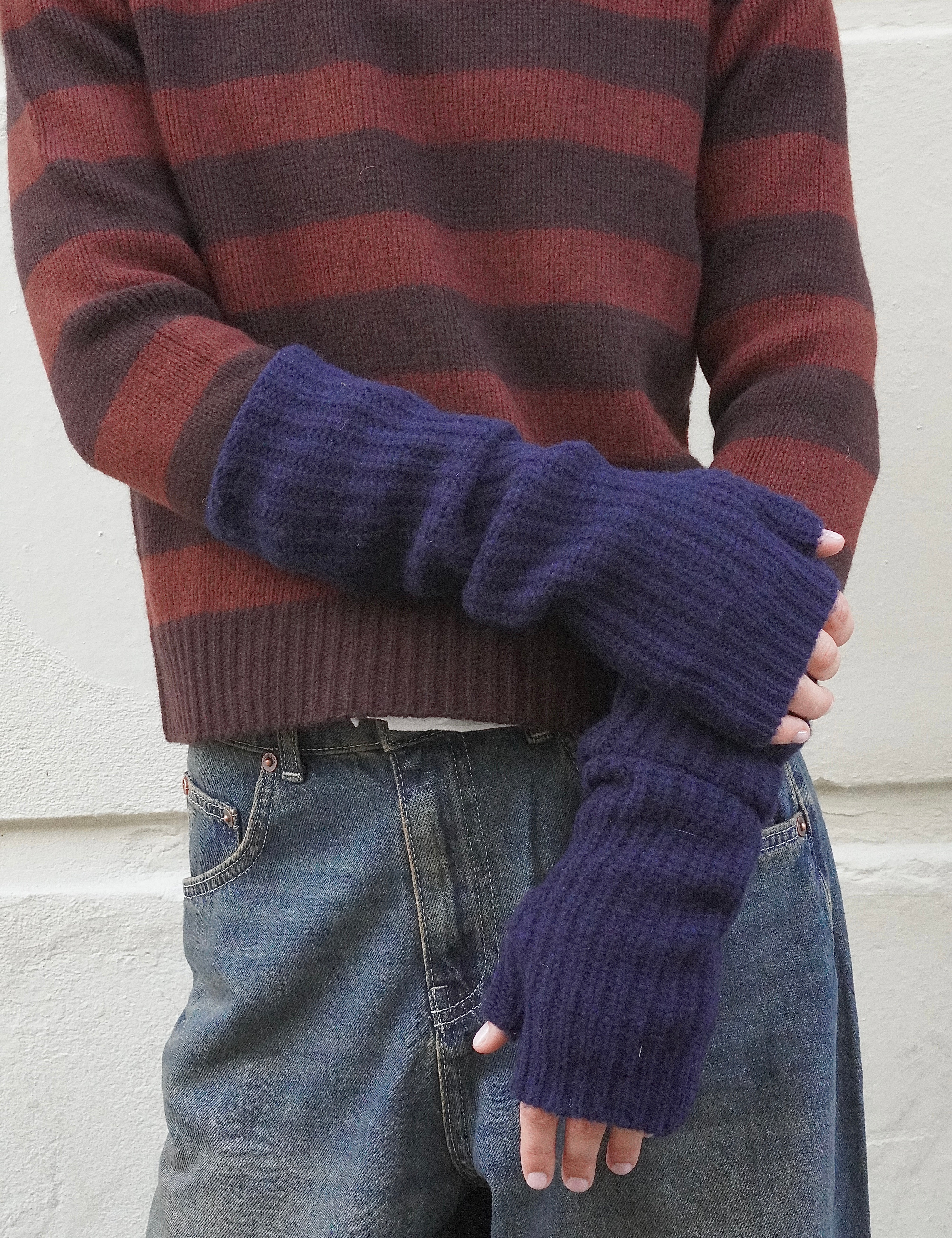 navy Elbow length fingerless gloves 