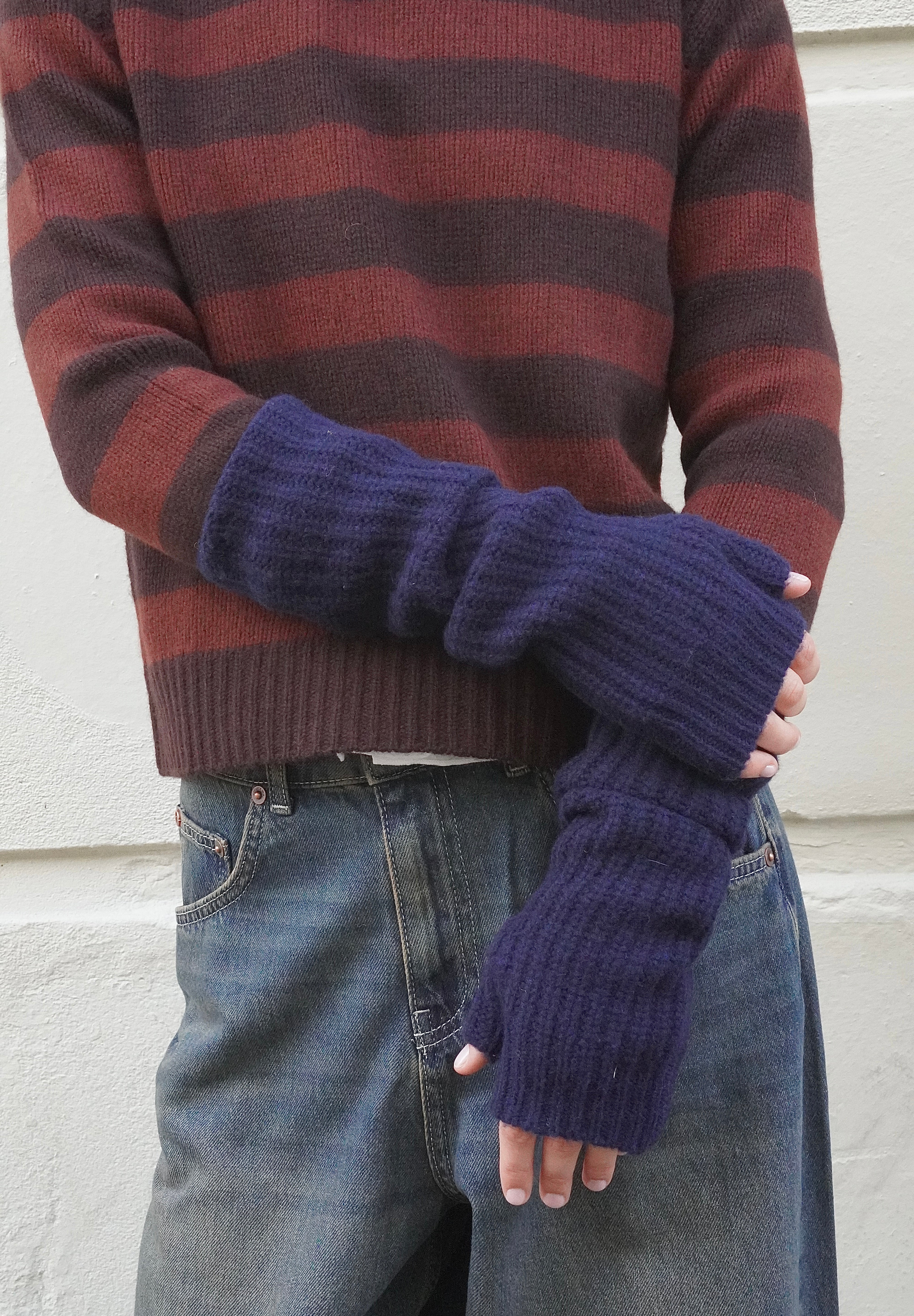 navy Elbow length fingerless gloves 
