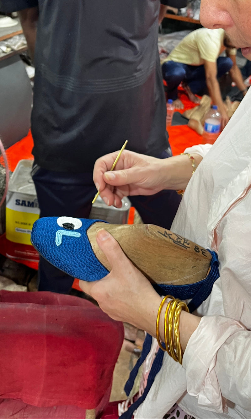 hand embroidered and beaded blue shoes 