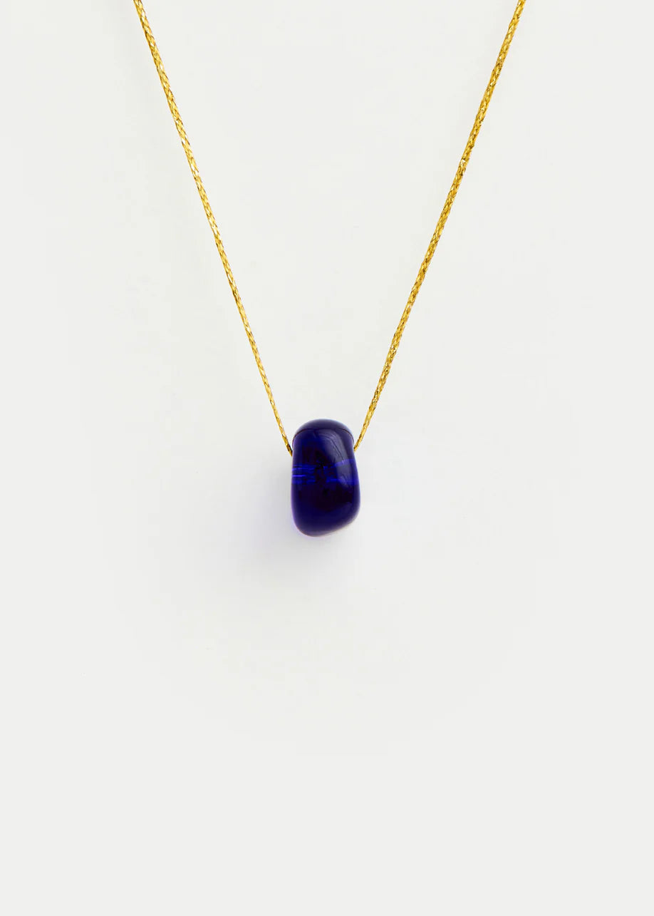 Dark Blue Hand-blown Glass Bean on Cord