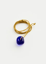 Dark Blue Hand-blown Glass Bean on Cord