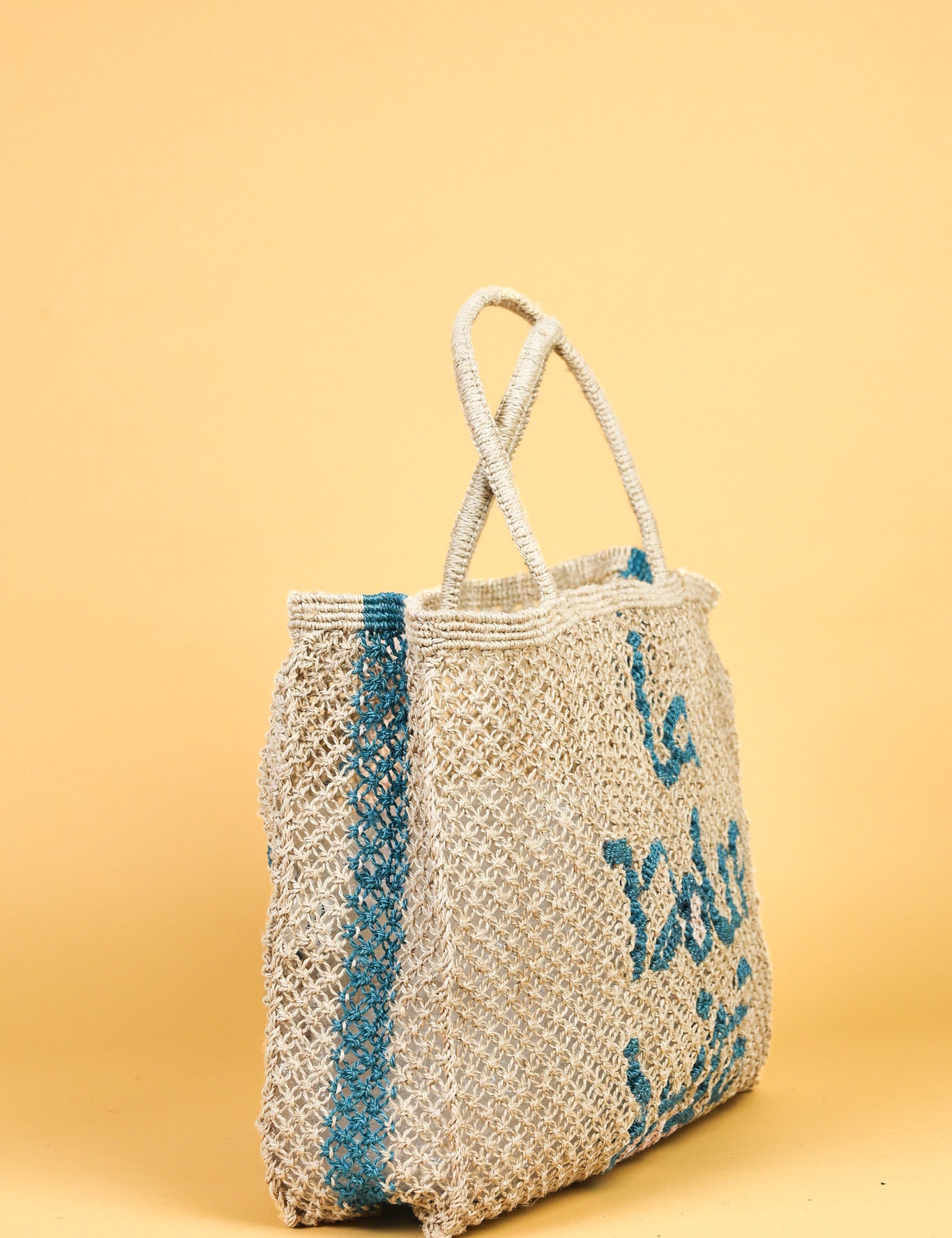 jute bag la dolce vita natural and blue 