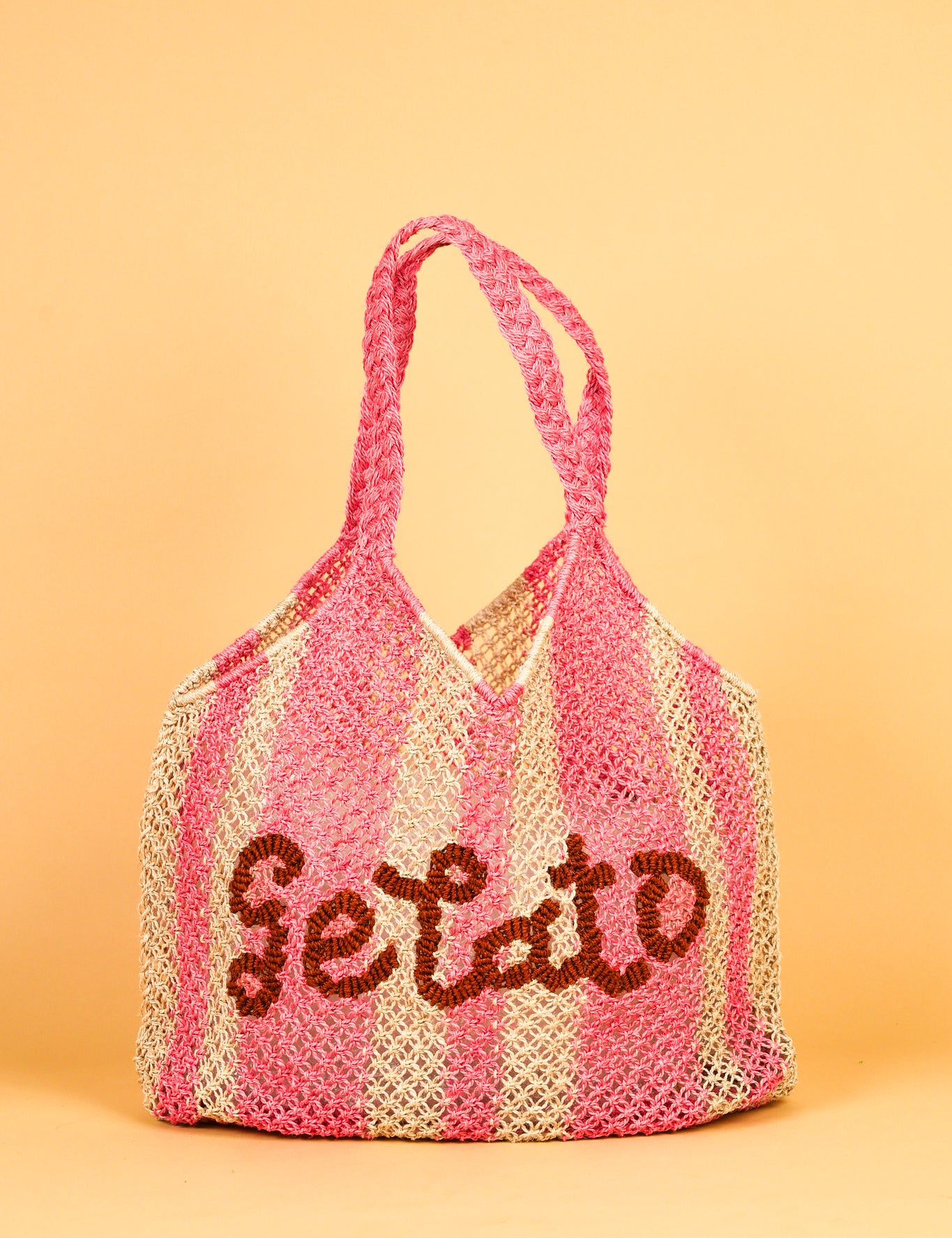 jute bag natural and pink stripe 