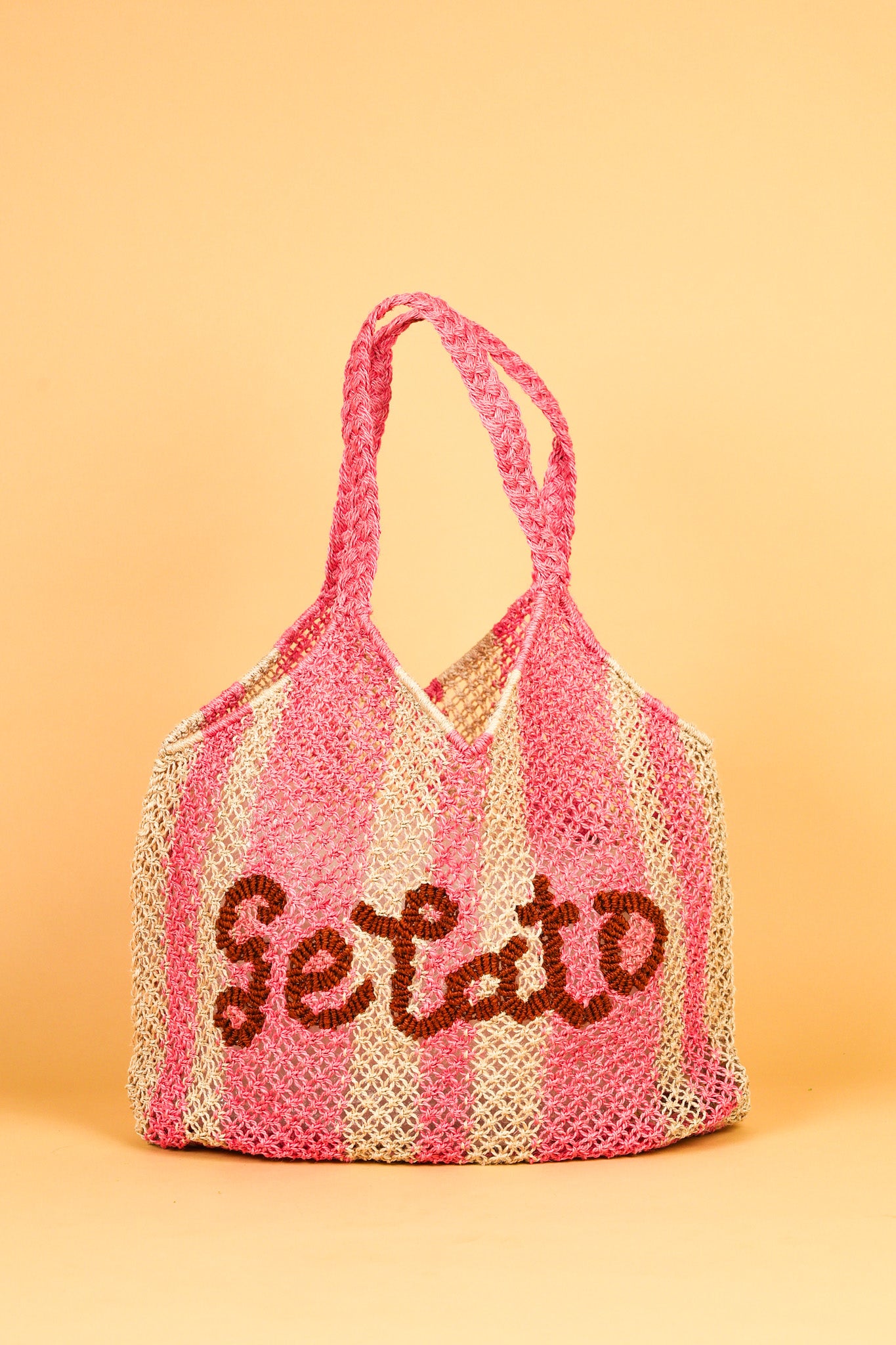 jute bag natural and pink stripe 