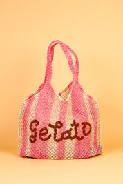 jute bag natural and pink stripe 