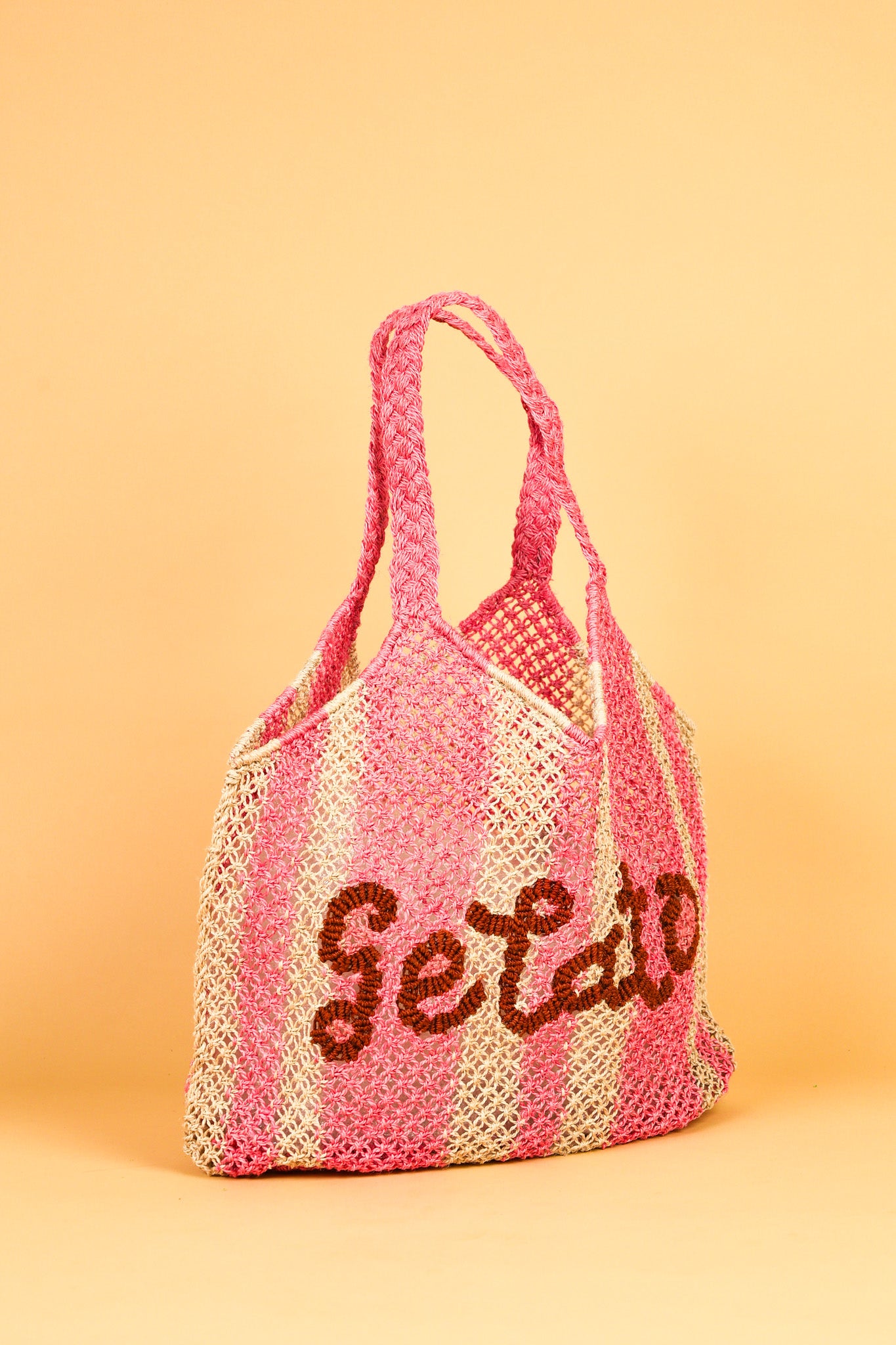 jute bag natural and pink stripe 