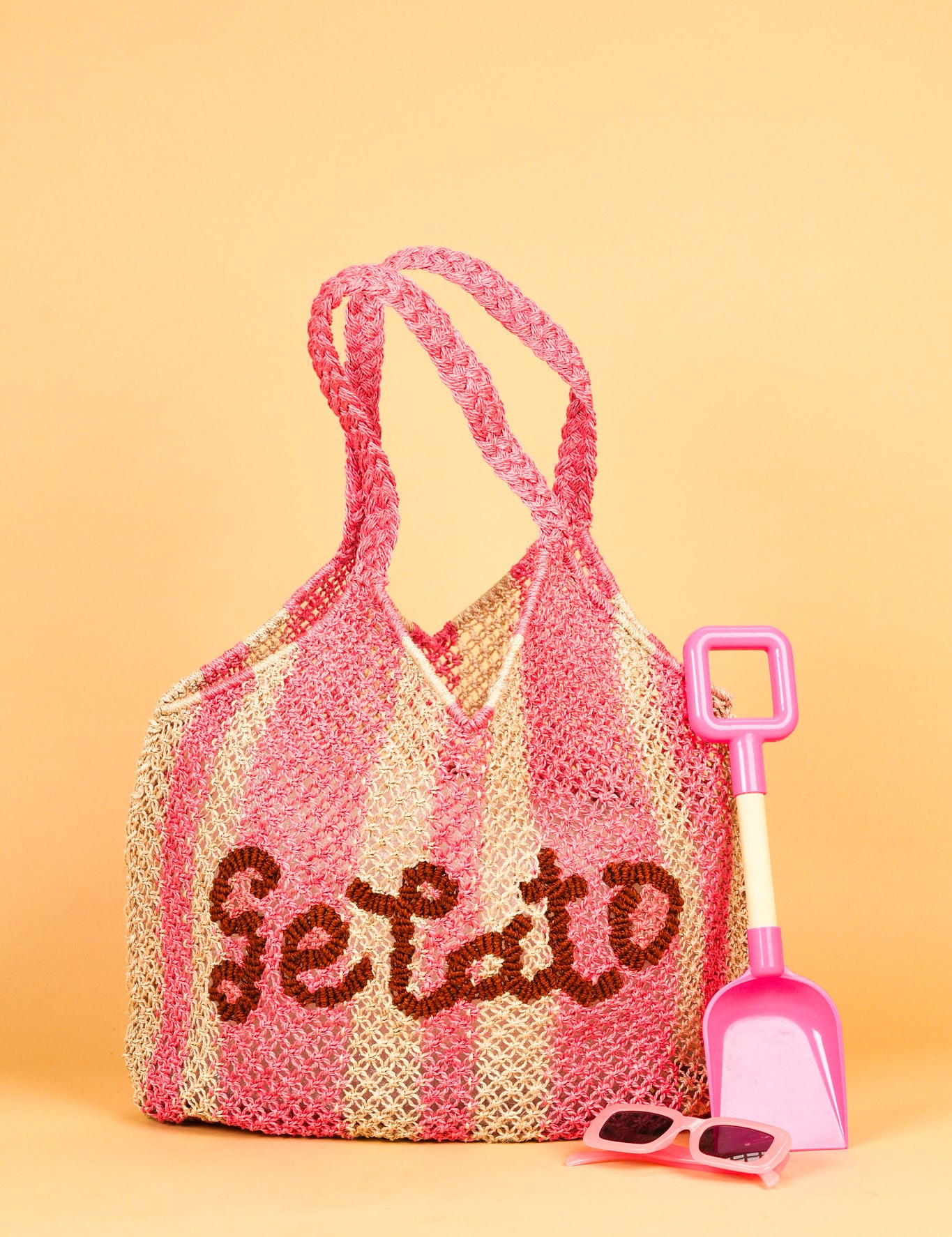 jute bag natural and pink stripe 