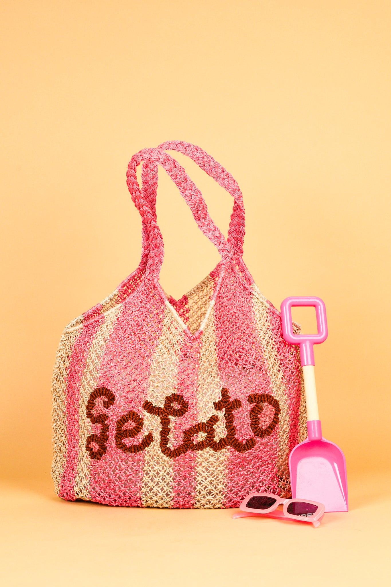 jute bag natural and pink stripe 