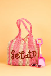 jute bag natural and pink stripe 