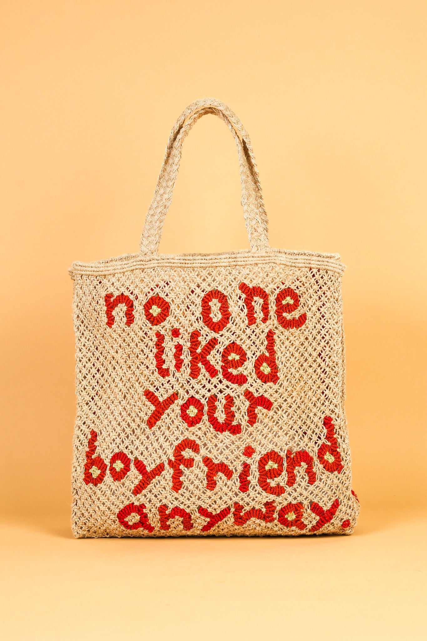 jute bag no one liked your boyfriend anyway natural and red 