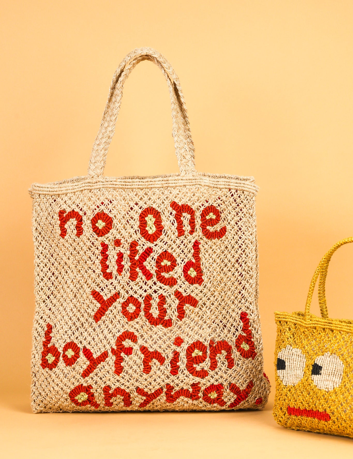 jute bag no one liked your boyfriend anyway natural and red 