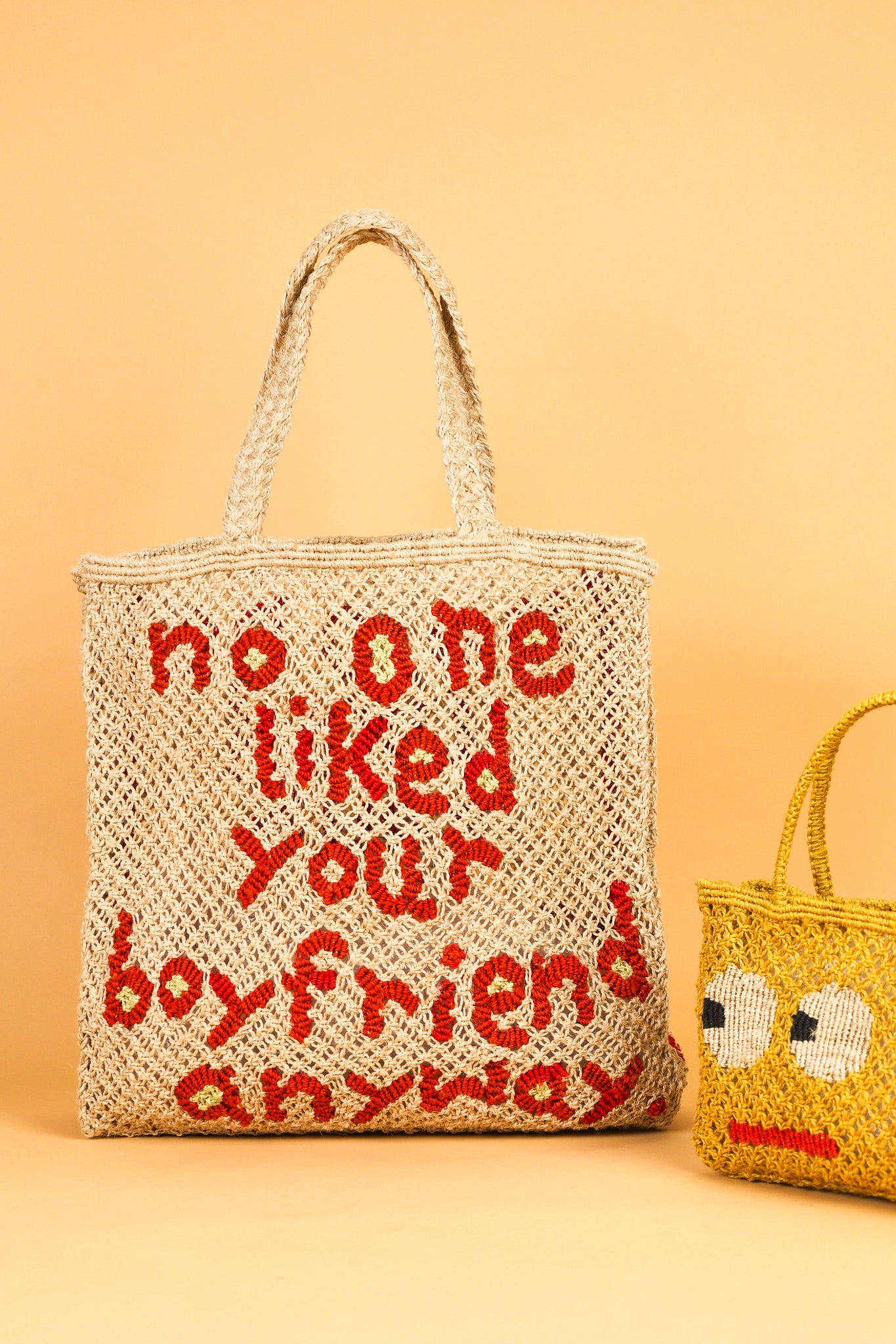 jute bag no one liked your boyfriend anyway natural and red 