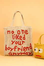 jute bag no one liked your boyfriend anyway natural and red 