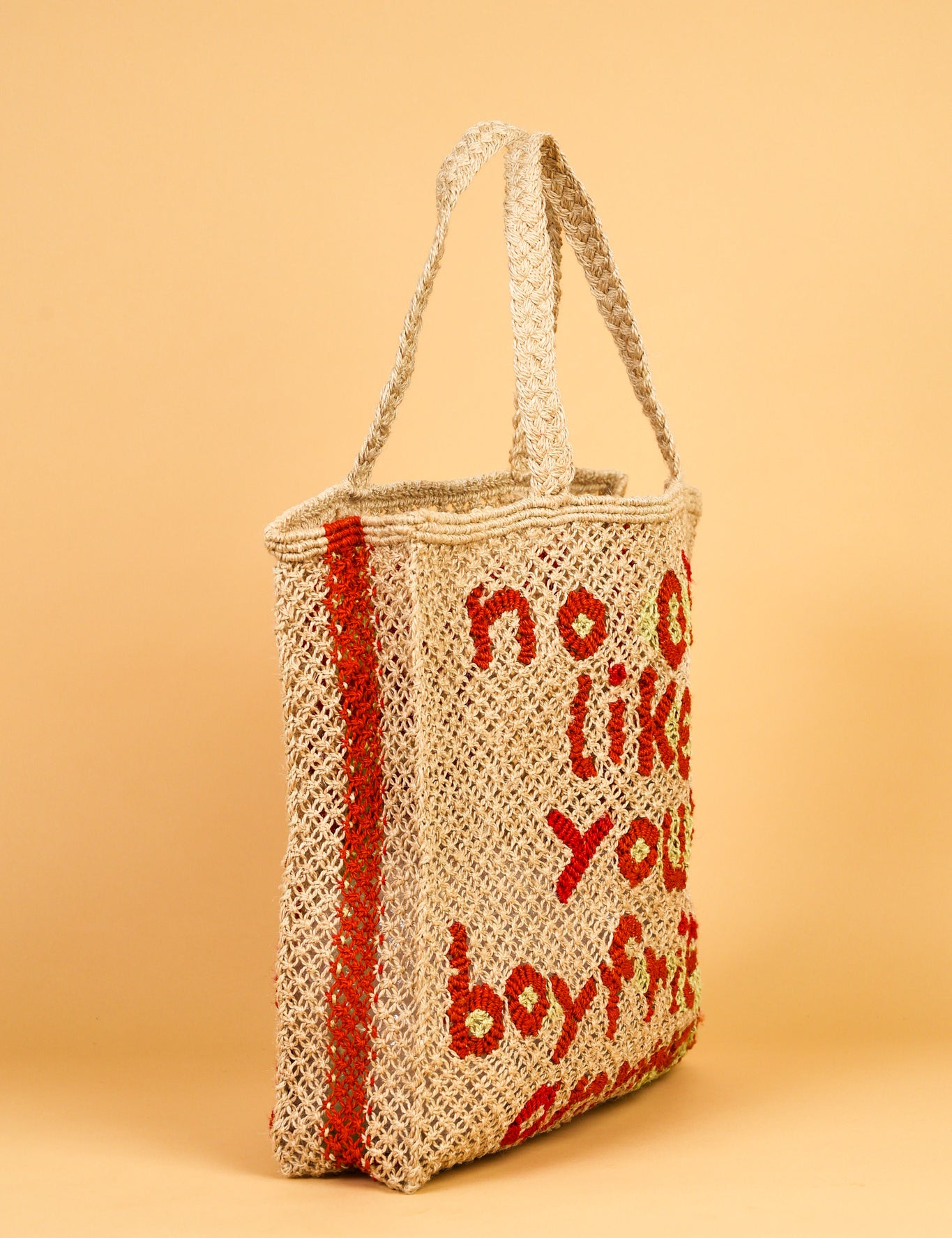 jute bag no one liked your boyfriend anyway natural and red 