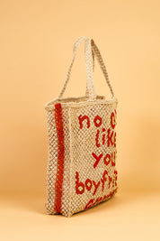 jute bag no one liked your boyfriend anyway natural and red 