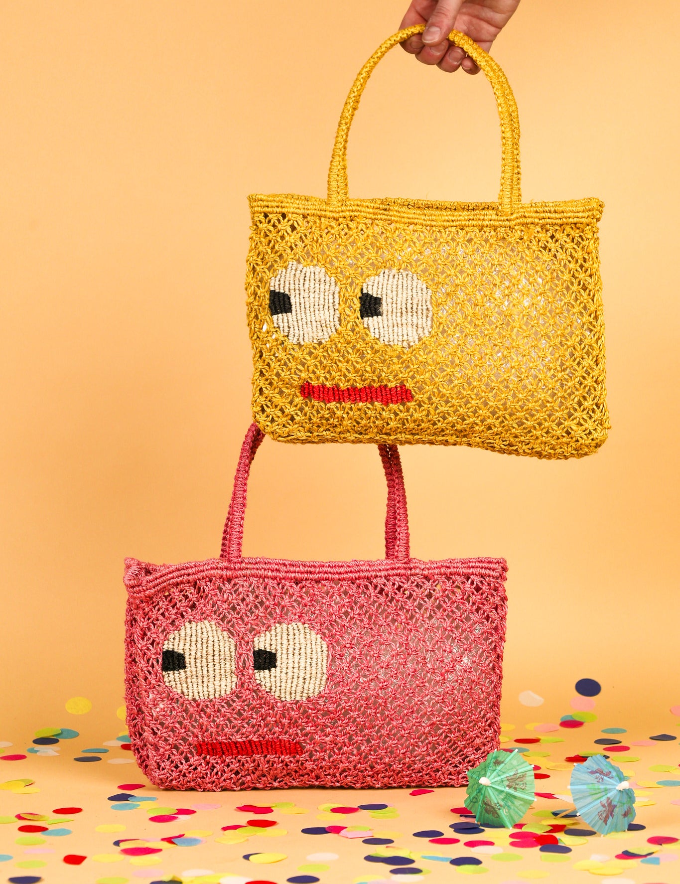 colourful jute bag with big eyes 