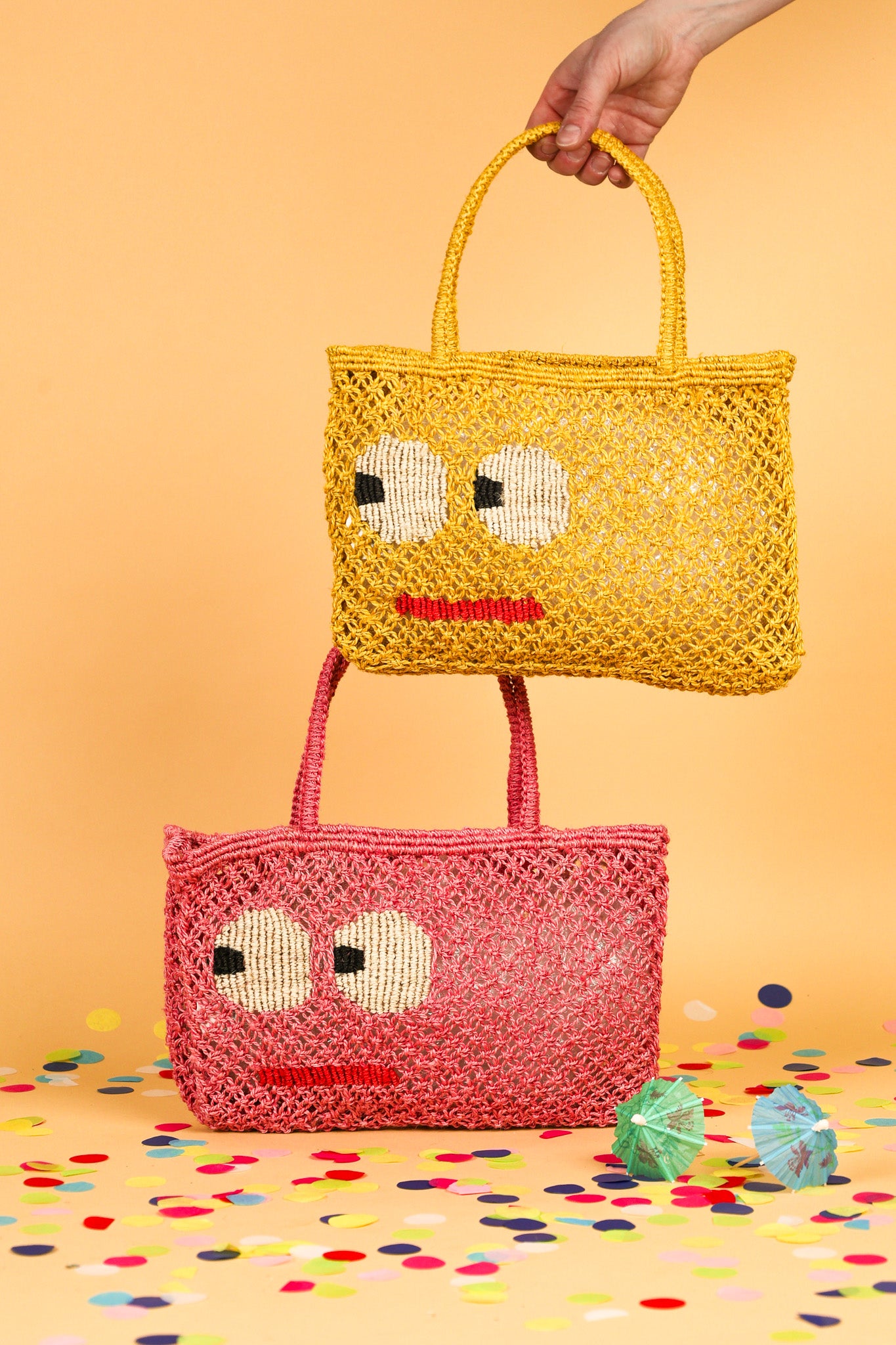 colourful jute bag with big eyes 