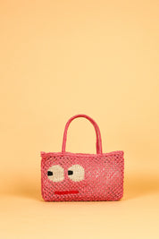 jute bag pink with big eyes 