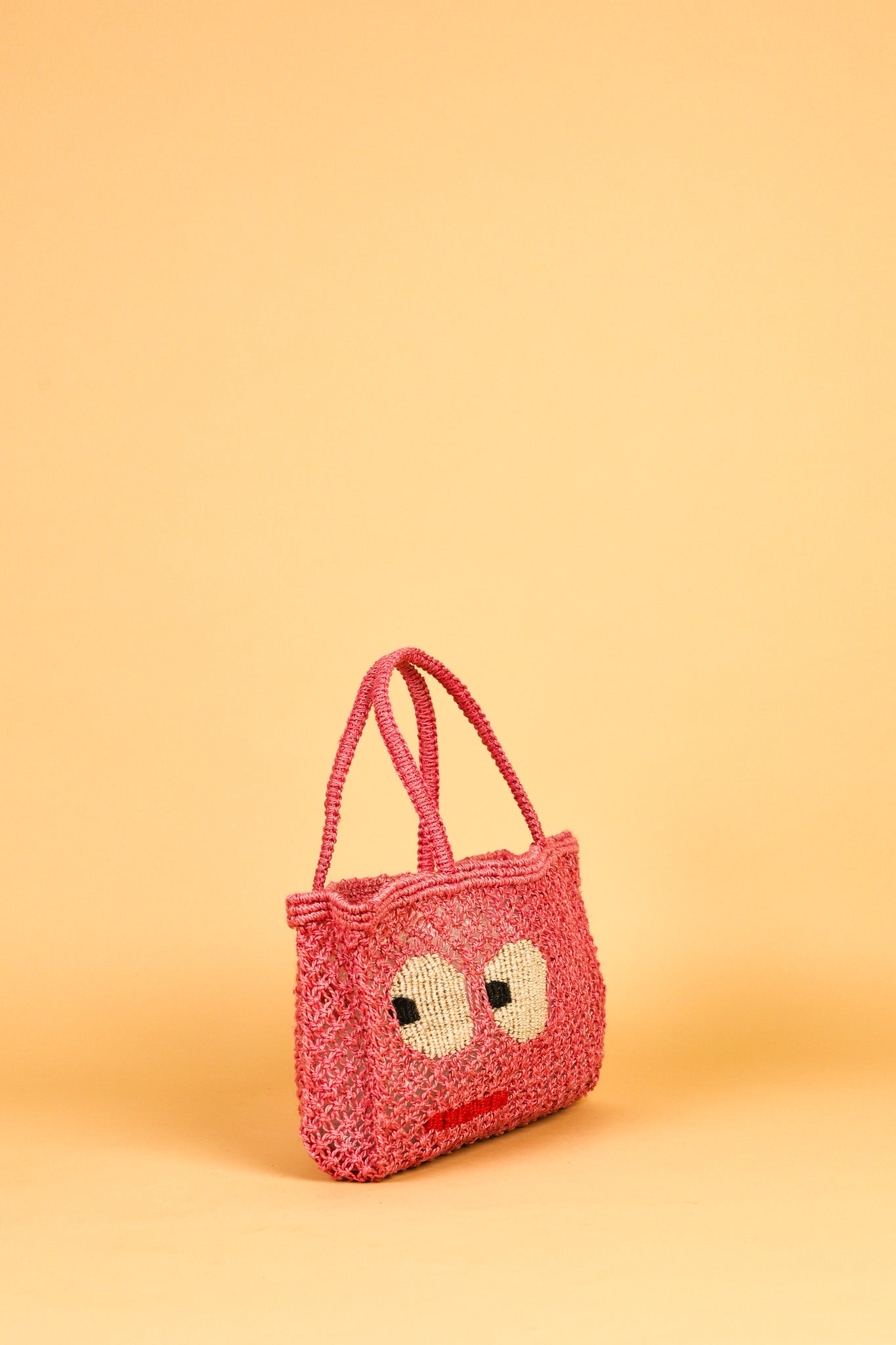 jute bag pink with big eyes 