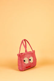jute bag pink with big eyes 