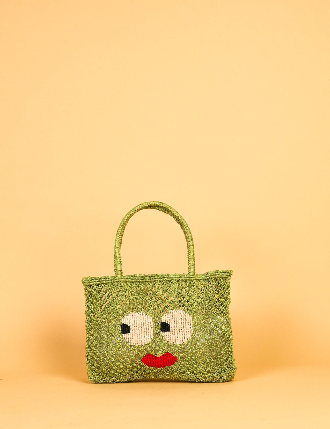 jute bag green with big eyes 