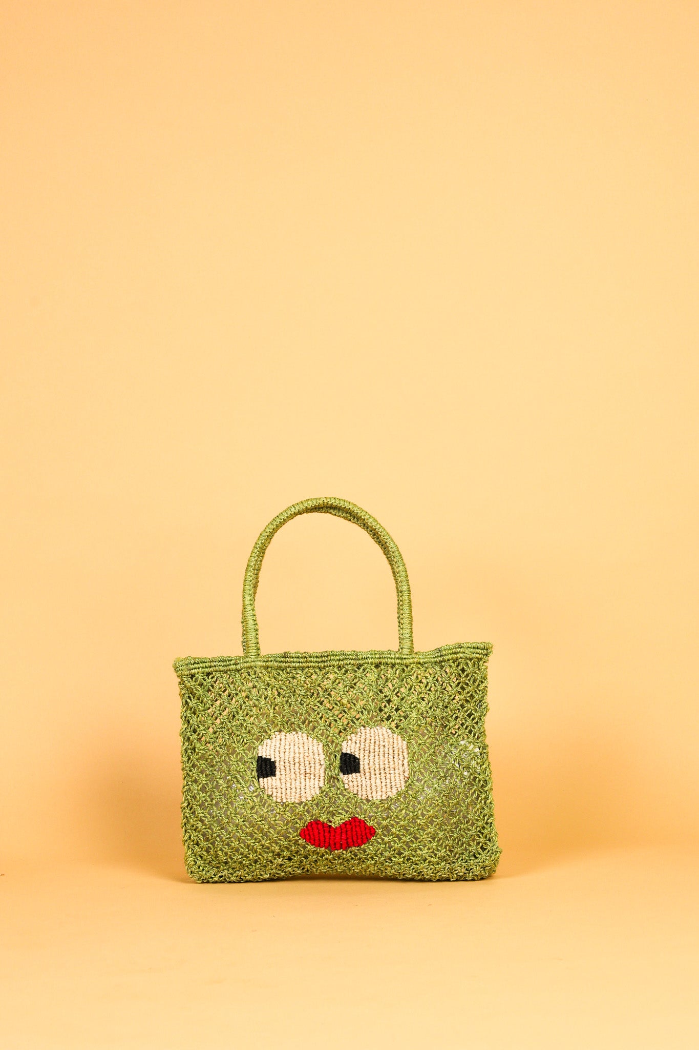 jute bag green with big eyes 