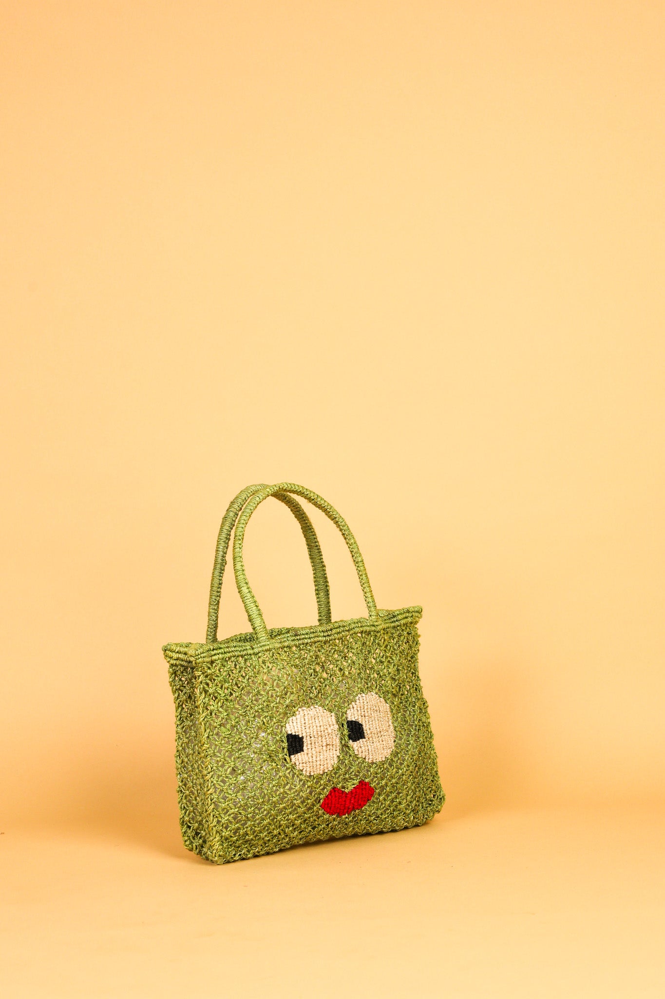 jute bag green with big eyes 