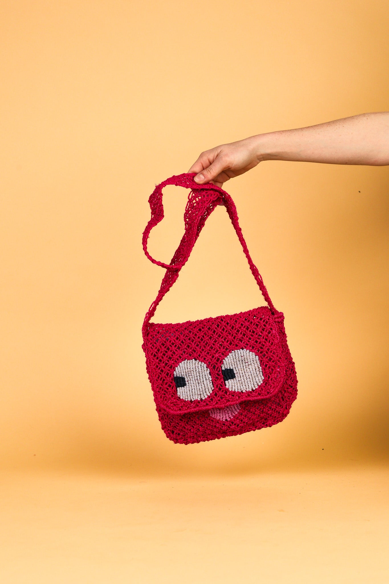 jute bag big eyes raspberry 