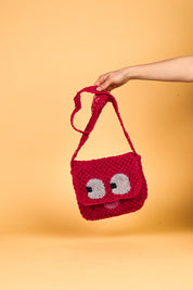 jute bag big eyes raspberry 