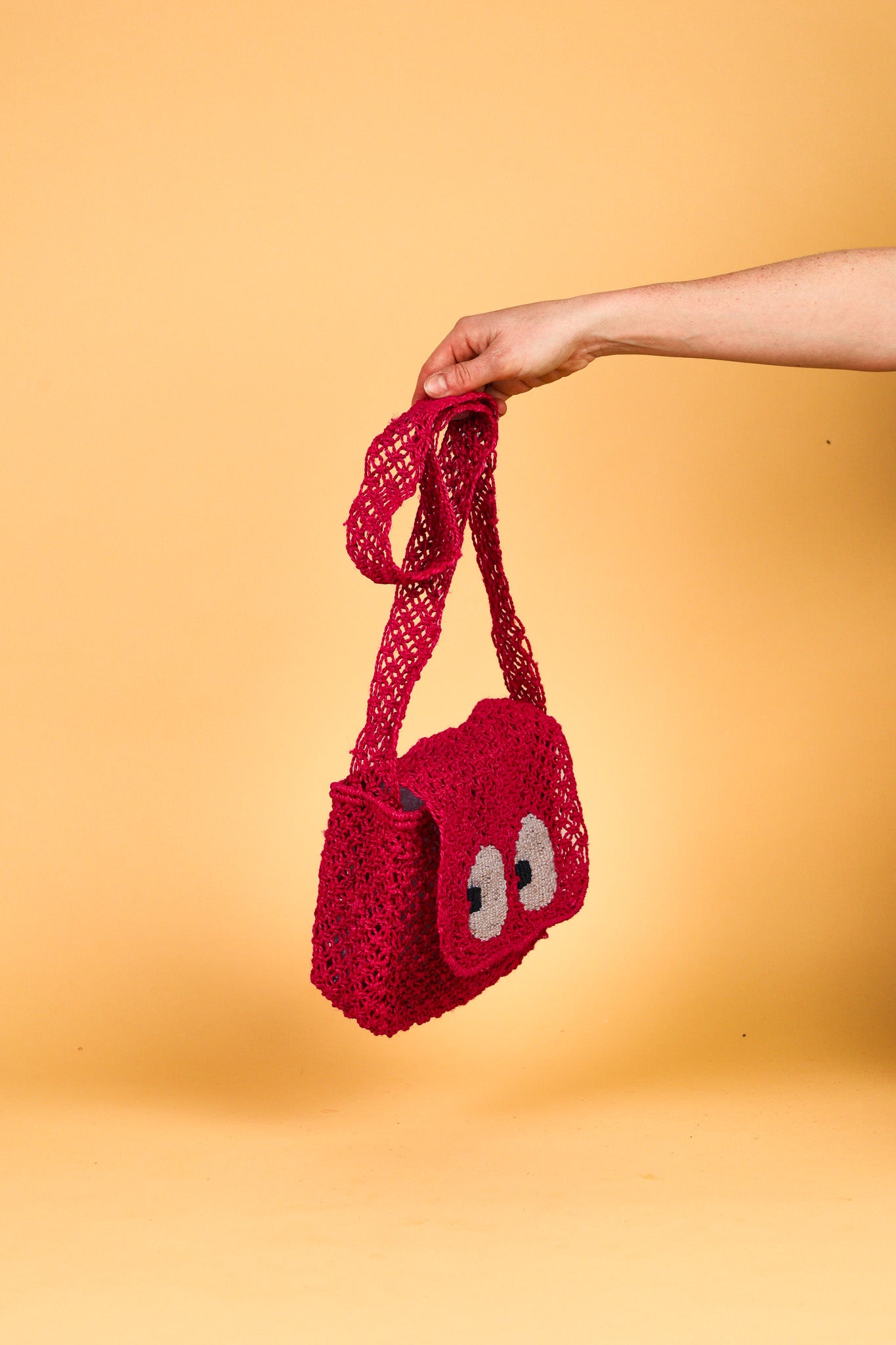 jute bag big eyes raspberry 