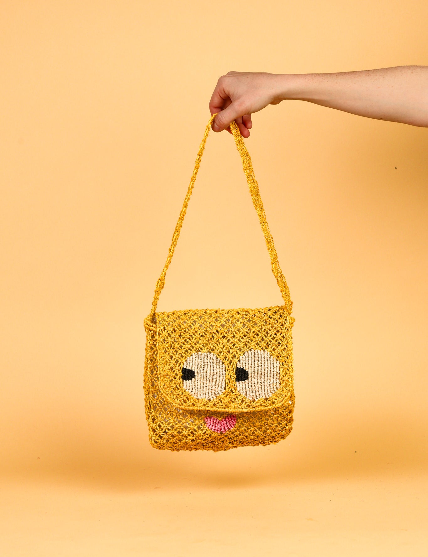 jute bag yellow with big eyes 