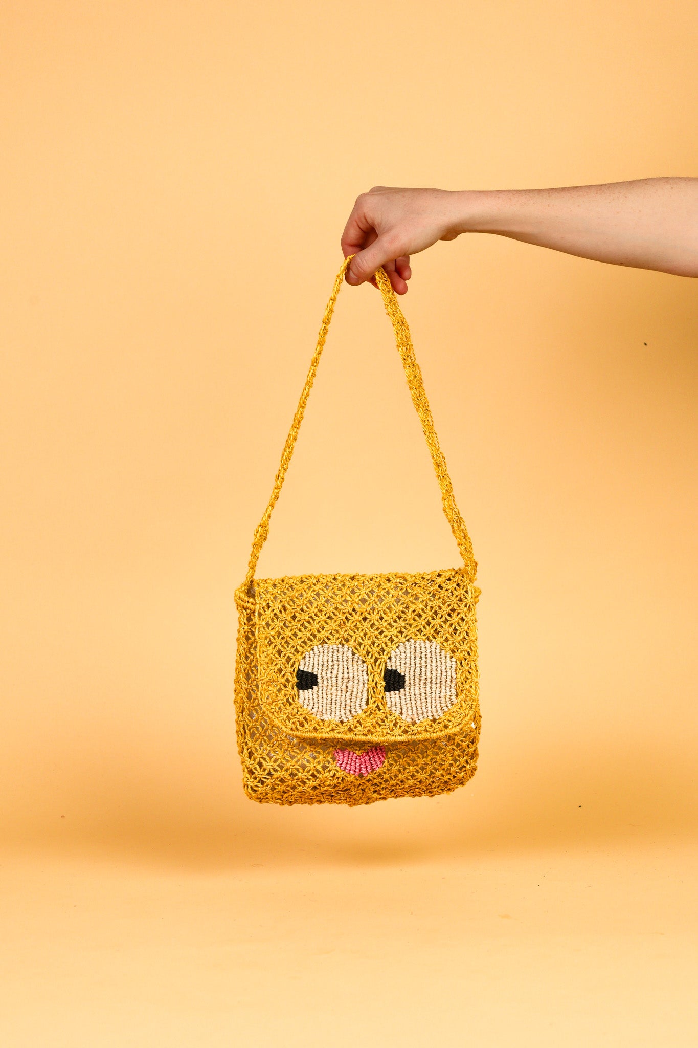 jute bag yellow with big eyes 
