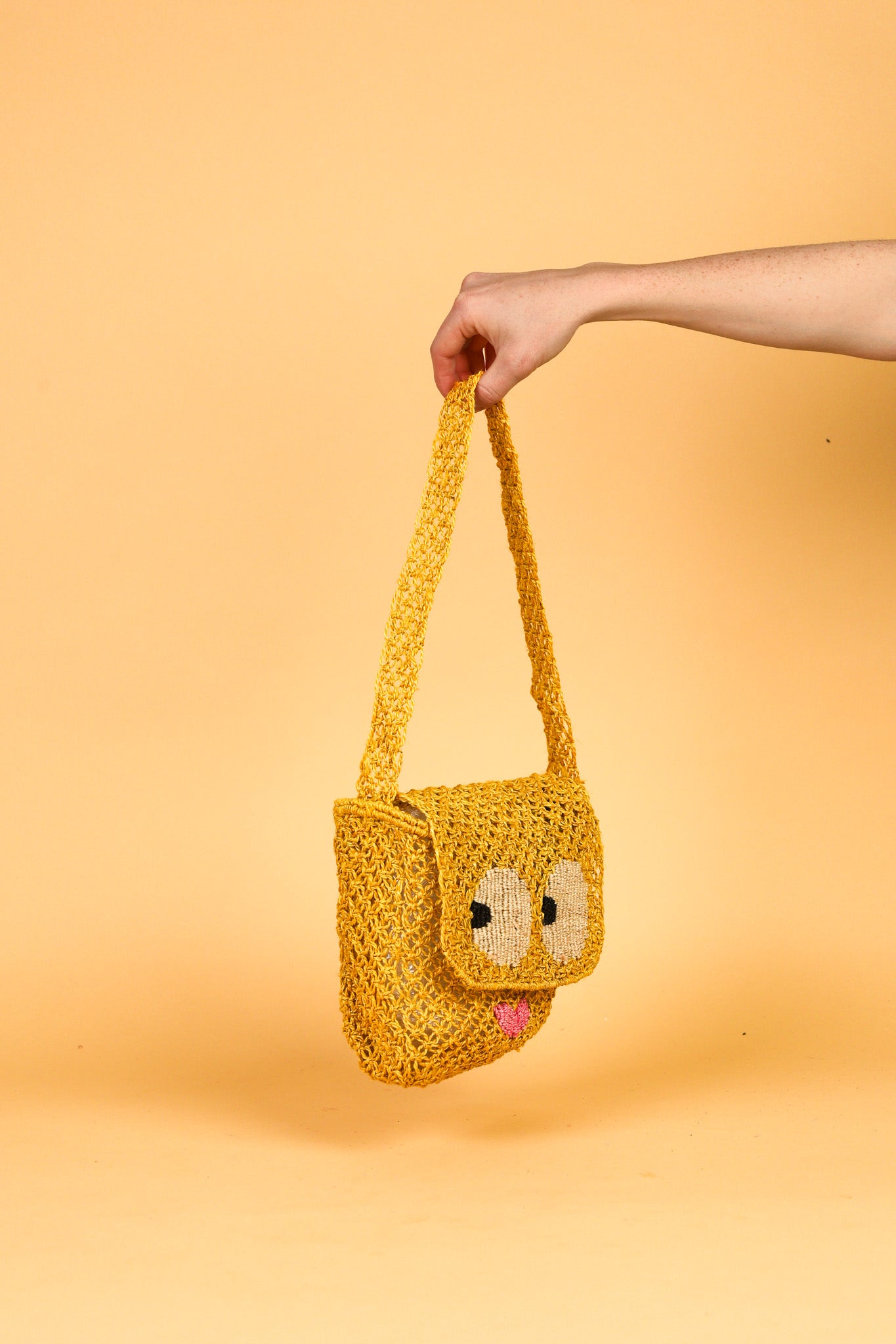 jute bag yellow with big eyes 